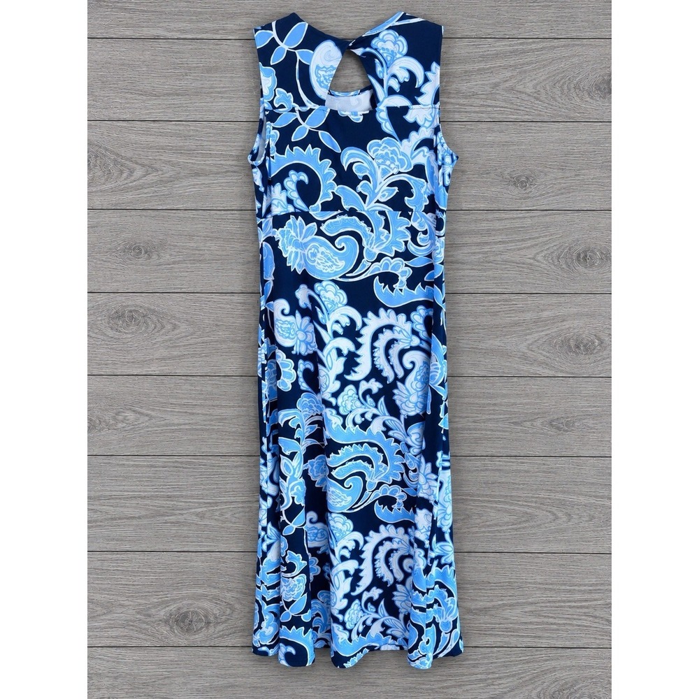 Talbots Petite MP Maxi Dress Blue Paisley Floral Sleeveless Keyhole Back
